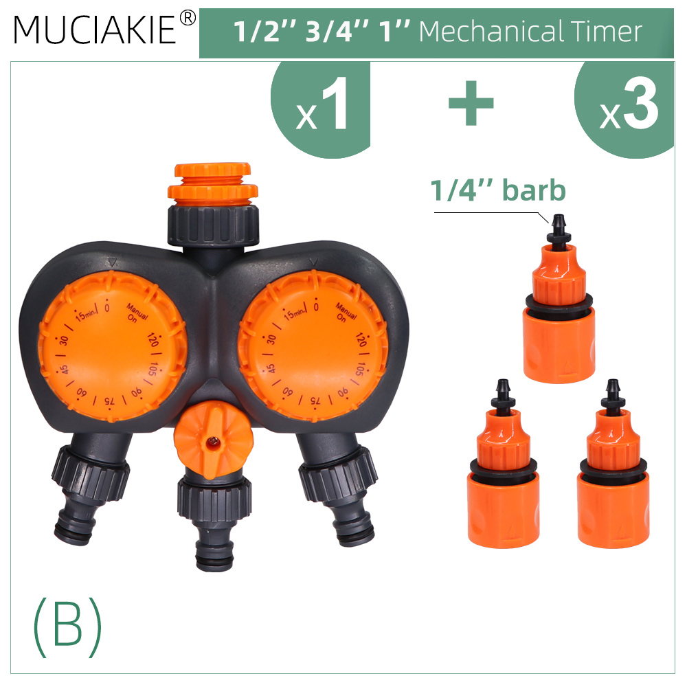 Garden Mechanical Timer Double Control 3-Way Watering Irrigation Automatic Controller for Greenhouse Plants Irrigation System: B