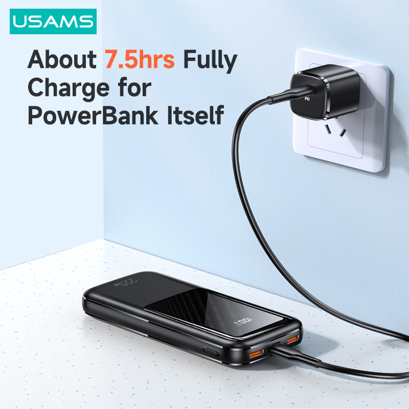USAMS-Batería Externa PD 22,5 W, con pantalla Digital Powerbank, 20000mAh, QC, AFC, FCP, carga rápida, para teléfono, tableta y portátil