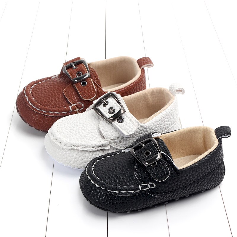 Läder mockasin för baby pojke spädbarn prewalking skor svart loafer skor småbarn första steg skor baby skor