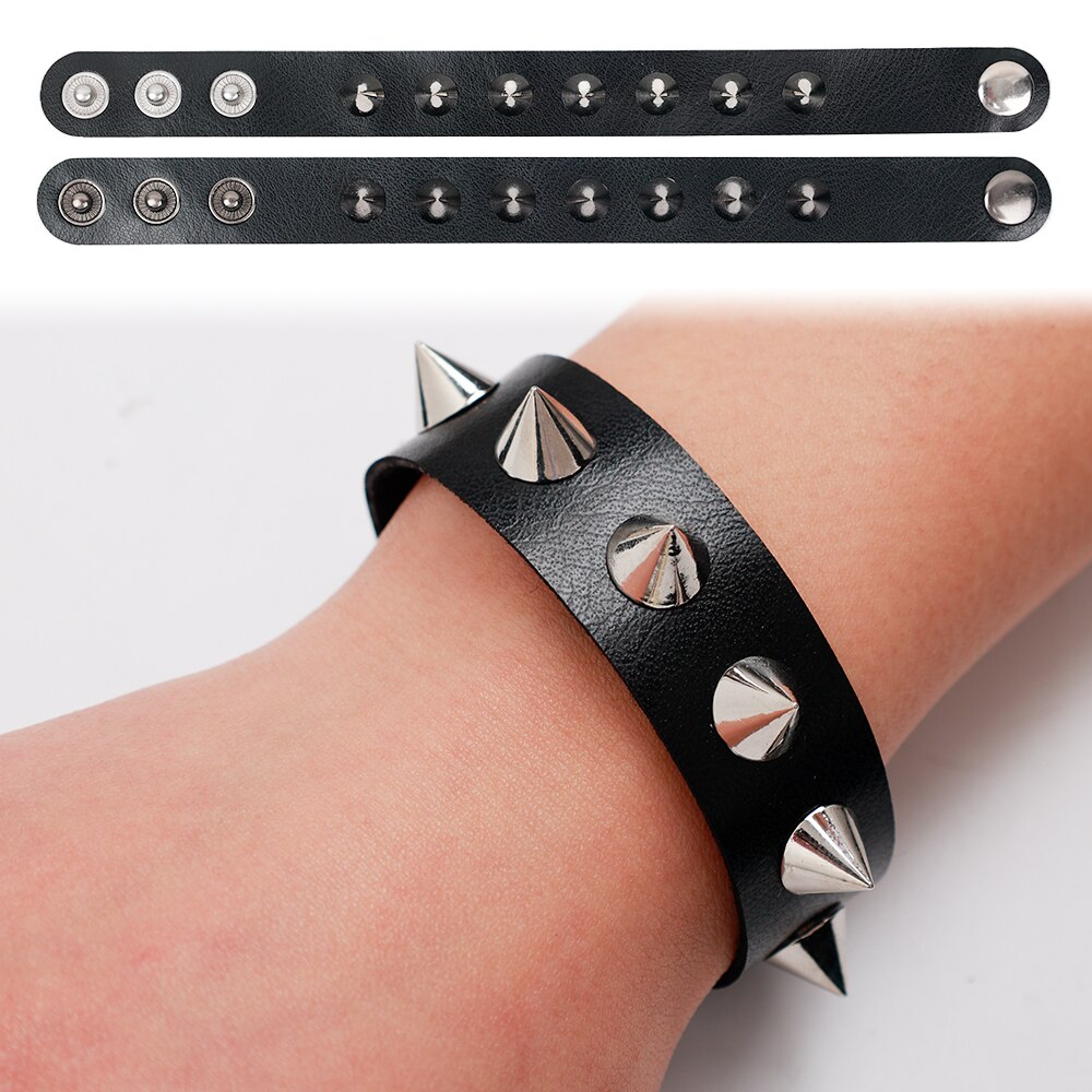 Black Leather Pointed Bracelet Spike Rivet Punk Gothic Rock Unisex Bracelets for Women Bangles Jewelry Cuff Wristband