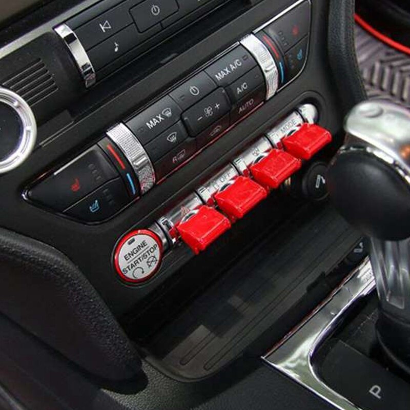 4 stk bil interiør center rød kontrol navigation gps knap dæksel trim dekoration cap til ford mustang