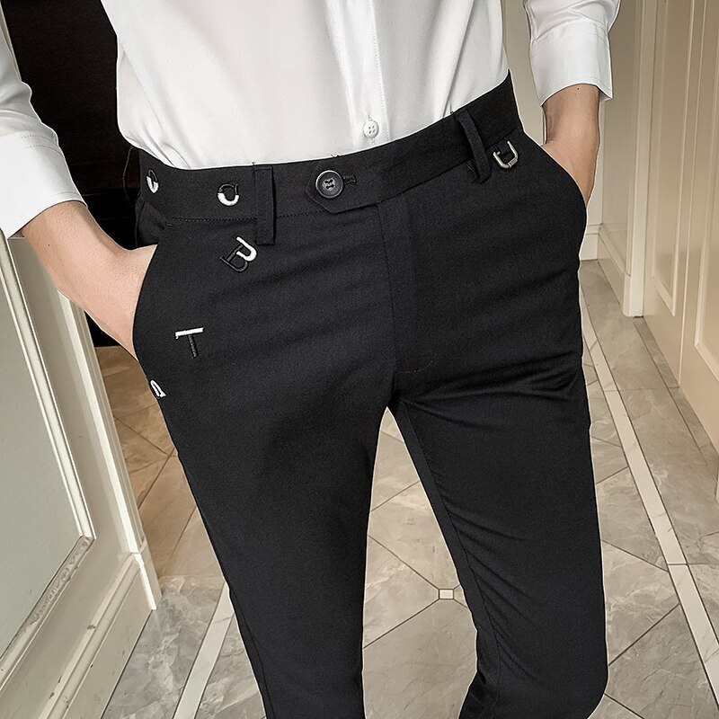 Herre kjole bukser ankel længde streetwear herre bukser formelle slim fit afslappet kontor jakkesæt bukser herre tøj 34