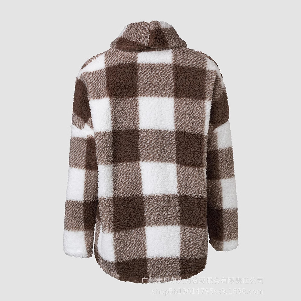 Damesjas Kaki herfst- en winterfleece geruit patroon Casual vest met vleermuismouwen voor dames