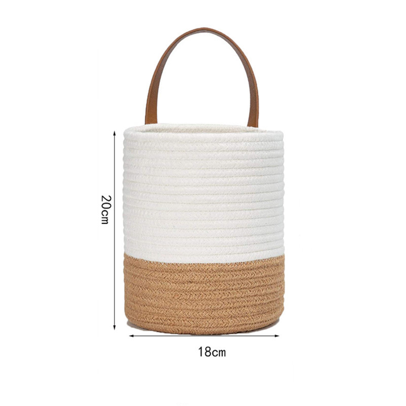 Woven Hanging Basket For Planters Rattan Wicker Baskets Garden Wall Decoration Wall-mounted Basket Storage Rack: White Brown18cm