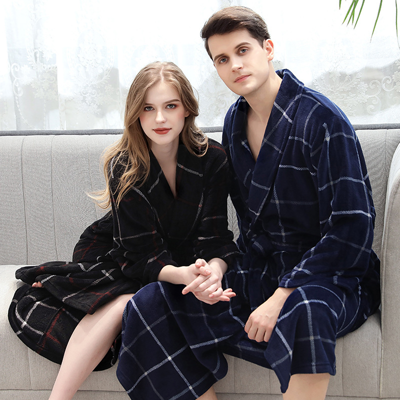 albornoz hombre kimono hombre Los de invierno Albornoz ropa de dormir pareja de franela gruesa de terciopelo traje de baño homewear con cinturón