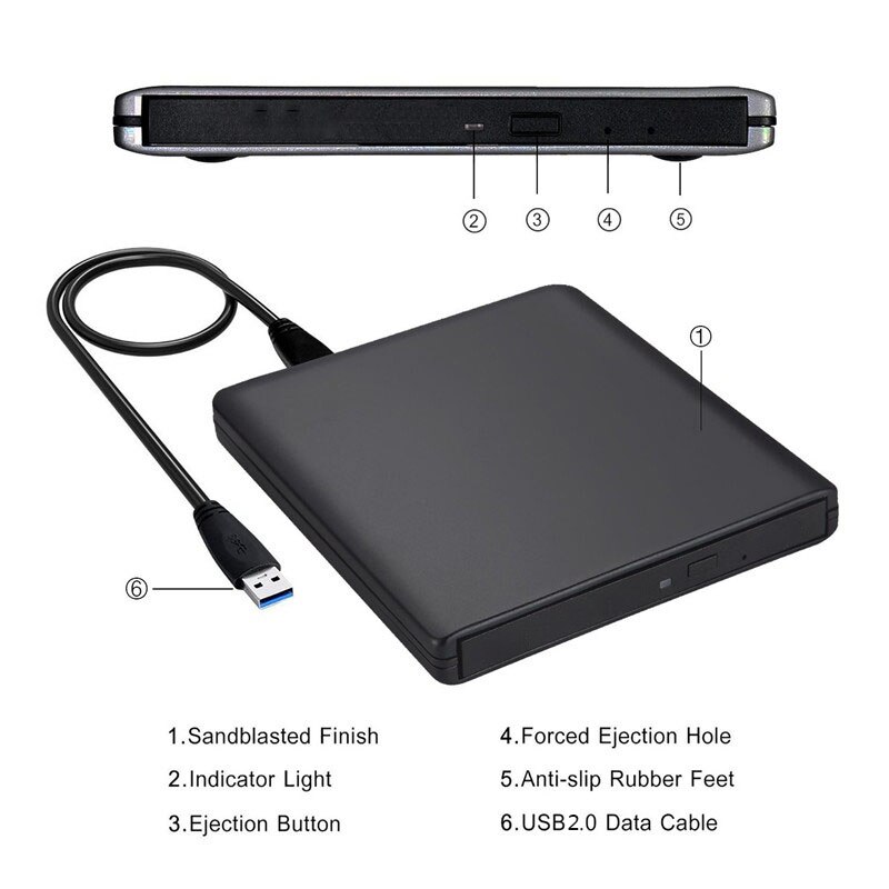 Unidad externa USB 2,0, reproductor de Unidad óptica, CD/DVD, RW, grabador, Plug And Play para Macbook, portátil, PC de escritorio