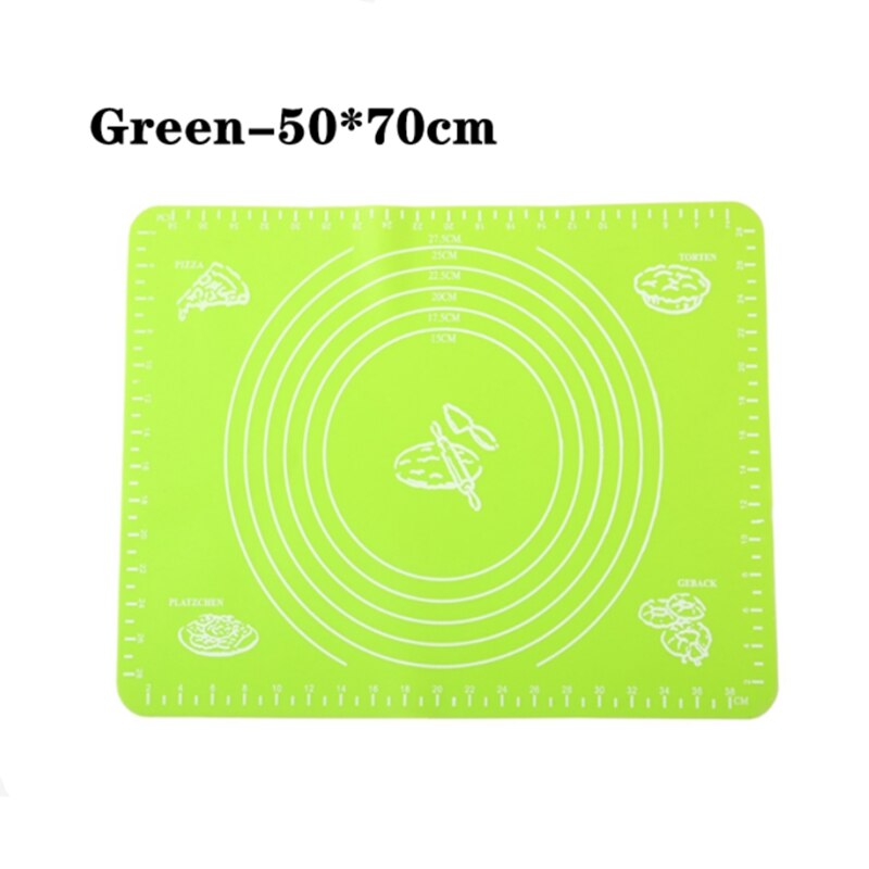 70*70cm Silicone Baking Mat Thicken Cake Silicone Mat Oven Pizza Pastry Mat Rolling Dough Board Non-Stick Mat Cake Baking Tools: Green-50x70cm