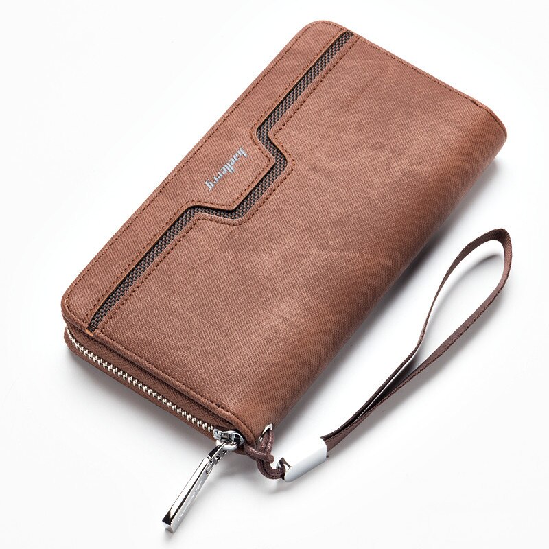 stijl business casual clutch jong mannelijke portemonnee pu leathercraft portemonnee kaarthouder afneembare polsbandje tas mannen: brown