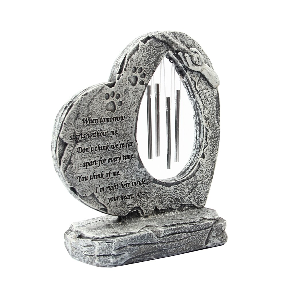 Puppy Tombstone Pet Memorial Stone Garden Pet Monument With Photo Frame Heart-Shaped Wind Chime For for Loss of Pet