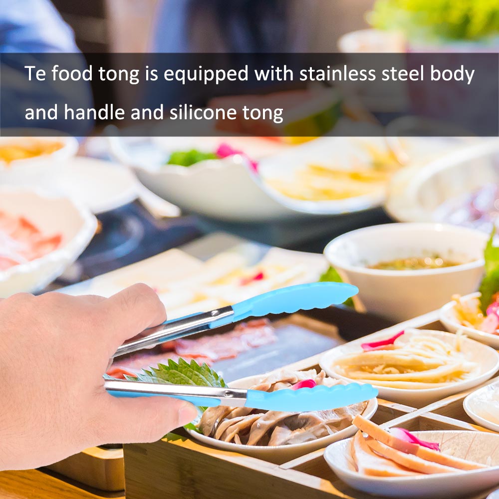 Pinzas de silicona para comida, acero inoxidable, antideslizantes, para cocina, barbacoa, utensilios para ensalada, accesorios de cocina