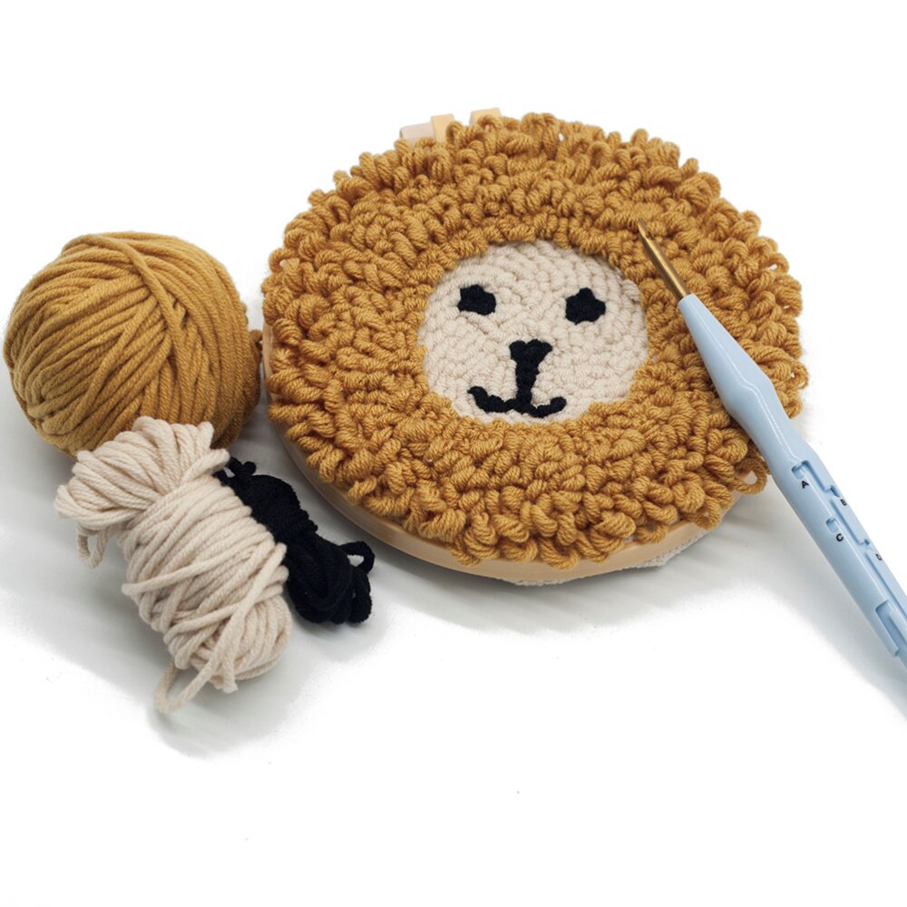 Woolen Yarn Punch Needle Beginner Kit Lion Embroidery Materials Set DIY Crafts (Hoop)