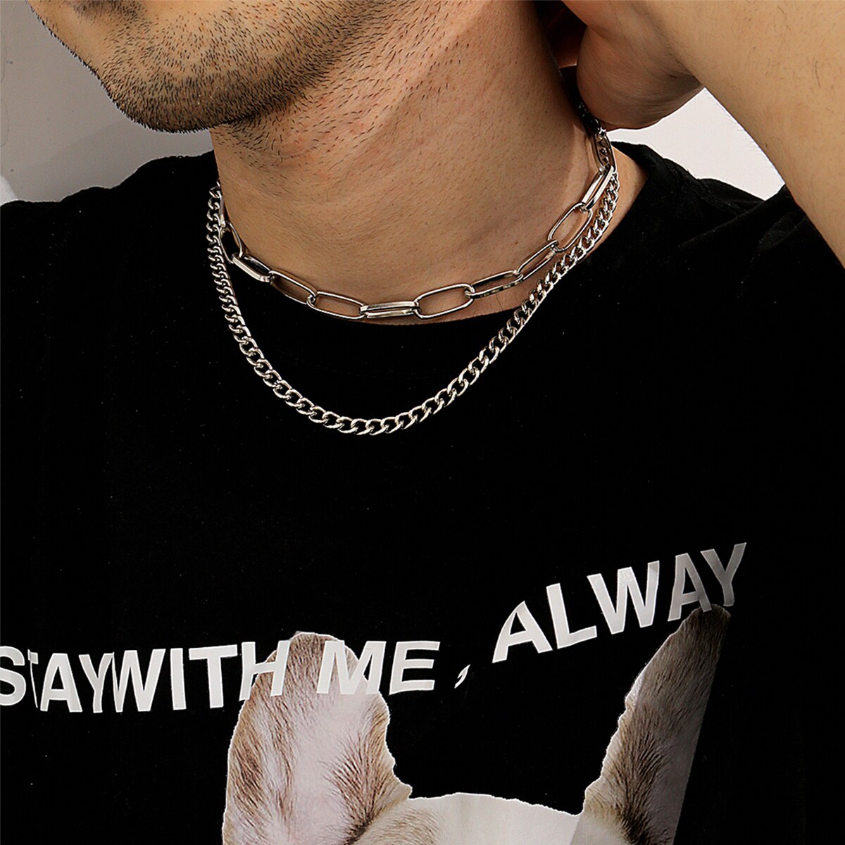 Lacteo Übertrieben Kreuz Kette Halsband Halskette Punk Multi geschichtet Miami Kubanischen Kette Charme Halskette Schmuck für Frauen und Männer