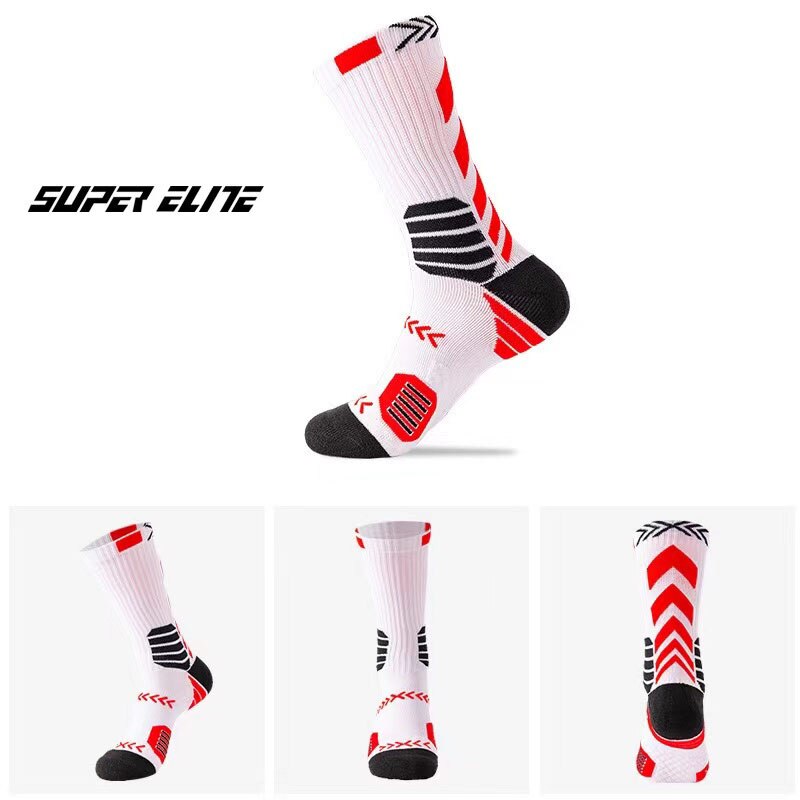 Original SUPER ELITE Lange Rohr Basketball Socken Größe 38-44 für Männer Frauen Atmungsaktiv Schweiß-absorbent Dicken Sport socken Nicht-slip: White Red