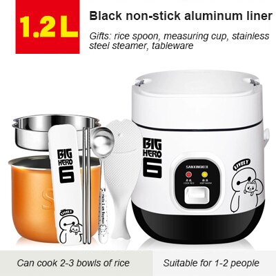 1.2l / 1.8l mini elektrisk ris komfur 2 lag opvarmning mad damper multifunktion mini måltid madlavning pot 1-2 personer madkasse: Hvid -1.2l-03