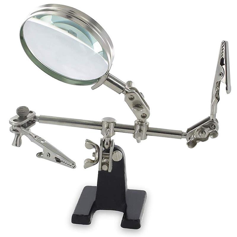 Easy-carrying Helping Third Hand Tool Soldering Stand with 5X Magnifying Glass 2 Alligator Clips 360 Degree Rotating Adjustable: Default Title