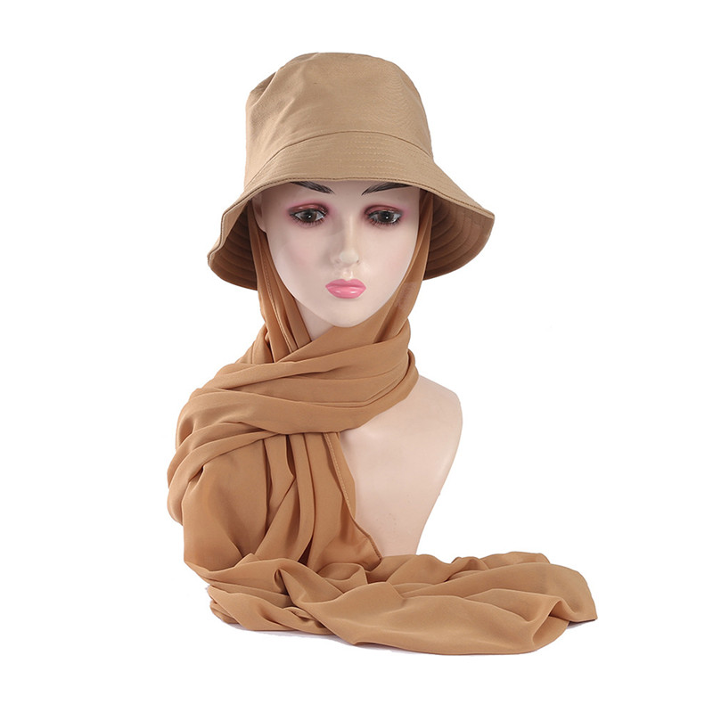Chapeau avec Hijab en Mousseline de Soie pour Femme Musulmane, Casquette de dehors d'Été, Prêt à vitation, Hijab Instantané, Écharpe de Sauna Islamique, , E27: Poussiéreux Vin