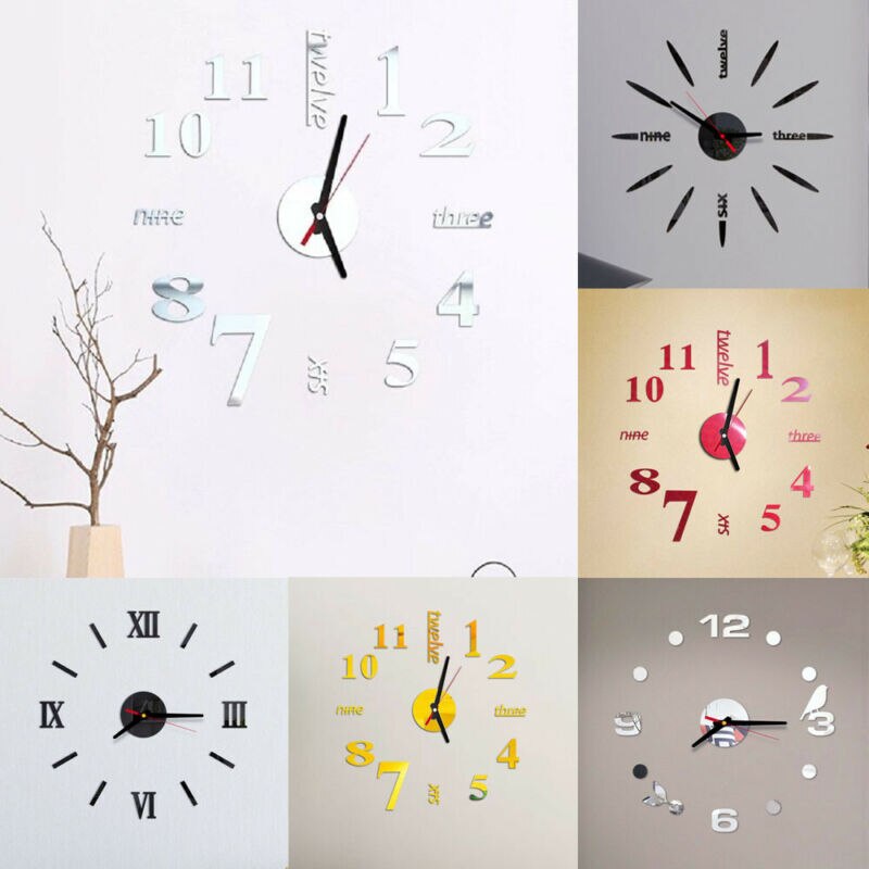 Large Wall Clock Big Watch Decal 3D Stickers Roman Numerals DIY Wall Modern Living Room Home Decoration