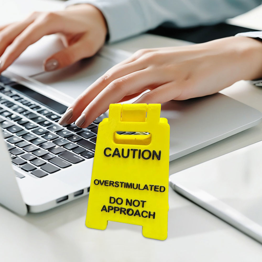 Desk Sign "Caution Overstimulated, Do Not Approach" - Humorous Office Decor, Unisex For Coworkers, Versatile Room Decor