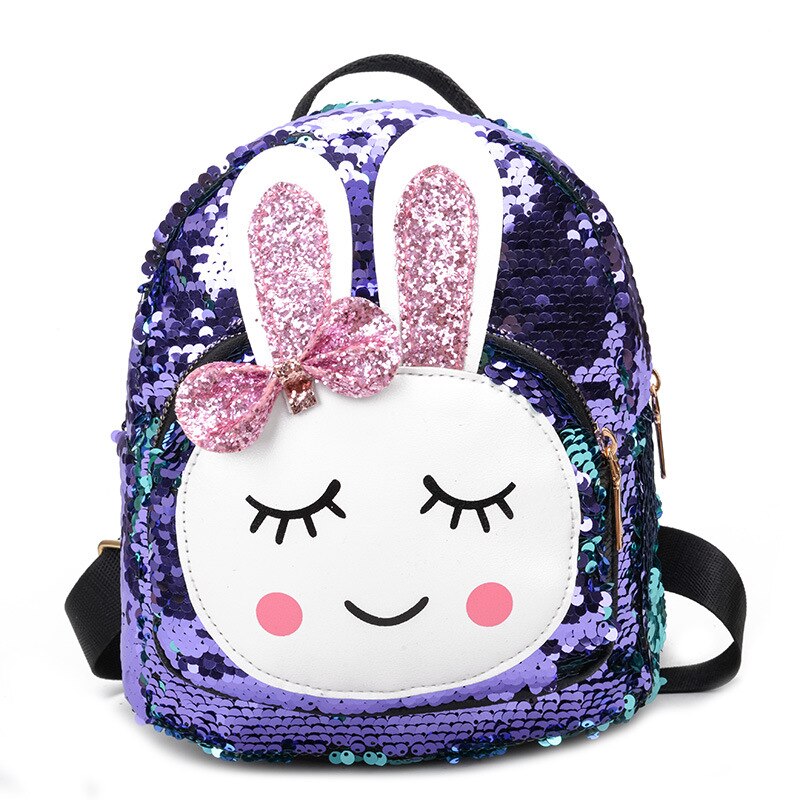 nouvelle enfants filles Babbit sac Faux cuir + paillettes école Bookbag voyage sac à dos sac à dos fermeture éclair: VIOLET