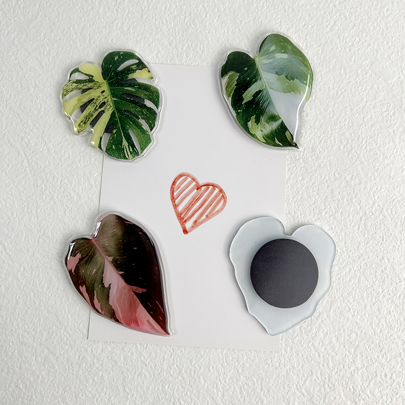4 Stück Pflanzenblatt Acryl Kühlschrankmagnet dekorativer Patch Acryl simuliertes rosa Prinzessinnenblatt