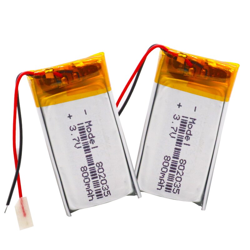 2pcs 3.7V 802035 800mAh Li-ion Polymer Lithium Battery 3.7 Volt Lithium Ion Li-po Li-polymer Batteries Cells