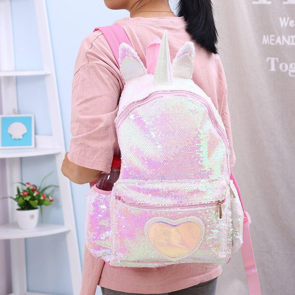 Schooltassen voor tienermeisjes, pailletten, hartvormige reistas, dames, glitter schoudertas, schooltas, mochila feminina