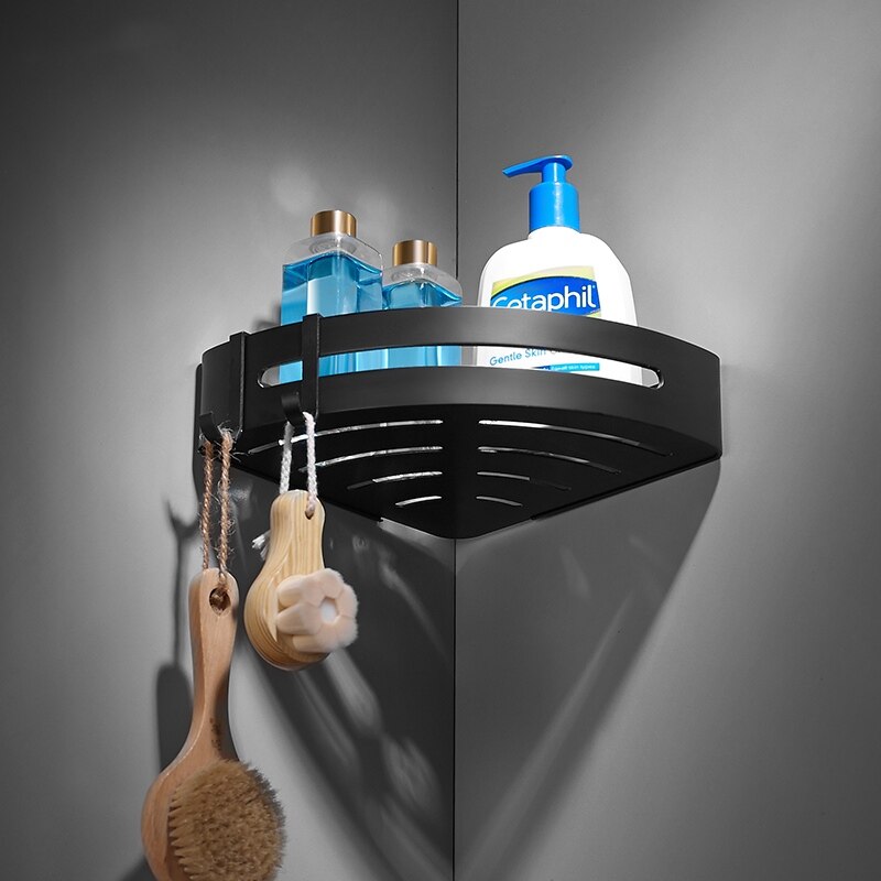 Estantería de aluminio para baño, accesorios de baño negros, estante de esquina para ducha, estante de almacenamiento de champú, soporte para cesta de baño A08-625: Type A