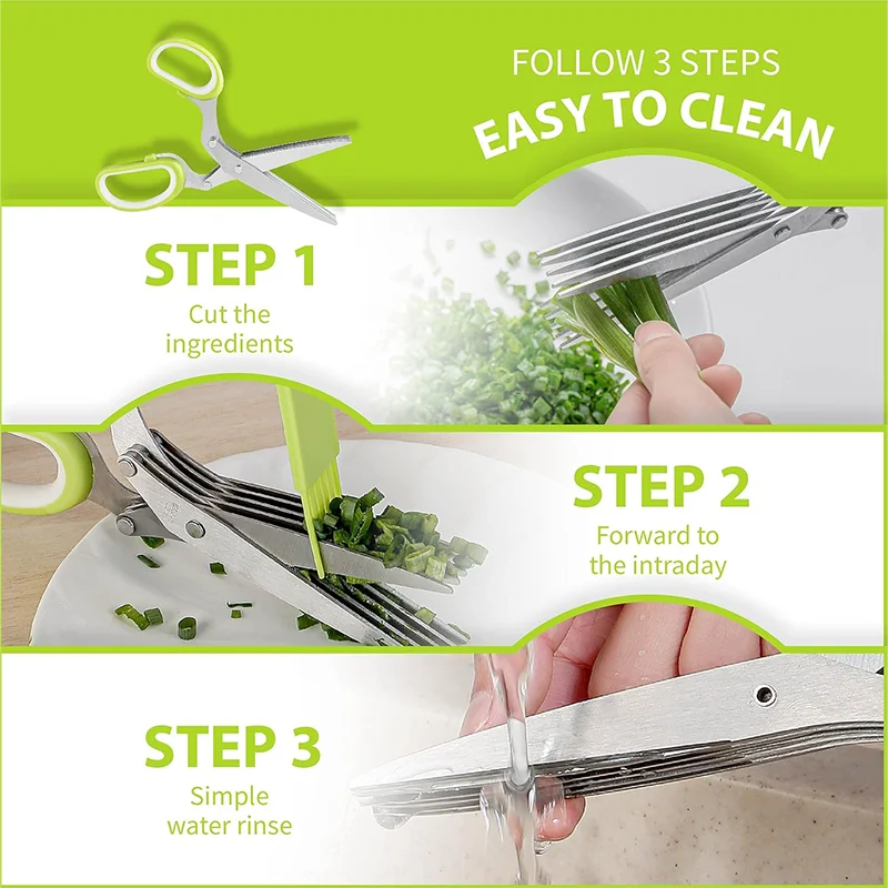 Tijeras de cocina para cortar papel de lechuga triturada, pimienta triturada, cortador de cebollino picado, utensilio de cocina cortado Laver