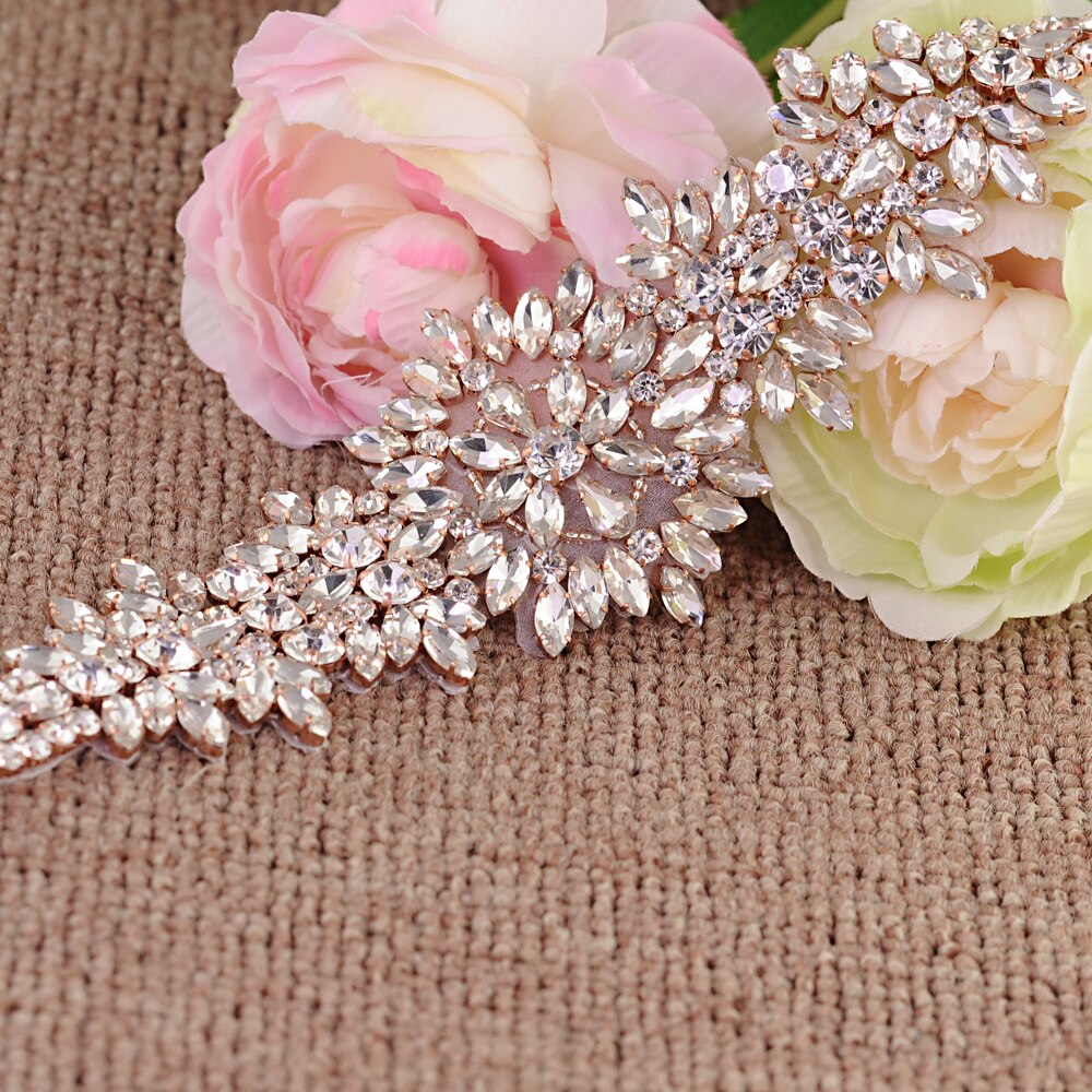 TOPQUEEN S319-RG Luxus Hochzeit Abendkleid Gürtel Jeweled Gürtel für Frauen Strass Applikationen Rose Gold Gürtel Hochzeit Zubehör: Applikationen