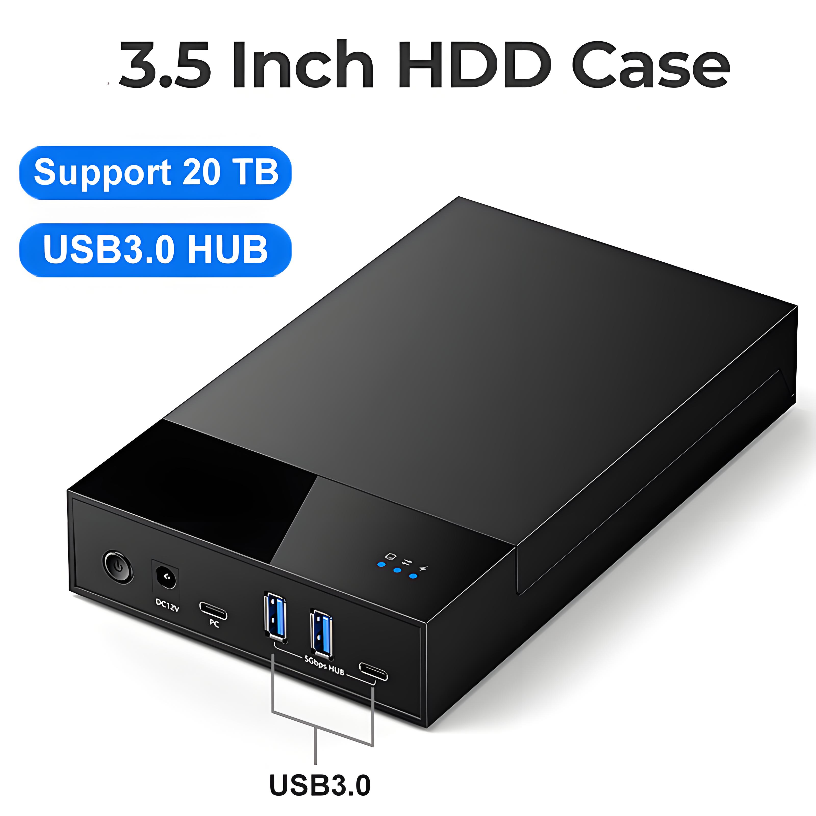 3.5/2.5 inch HDD Case with USB3.0 HUB USB 3.0 to SATA External Hard Drive Reader Support 20TB Hard Drive Enclosure for Laptop