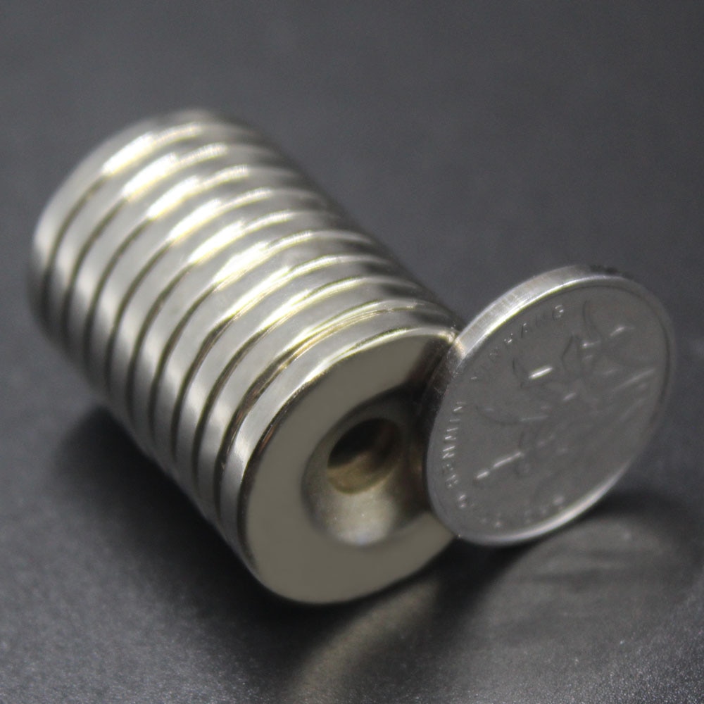 5/10/50 imanes de neodimio de 20mm x 3mm agujeros y 5mm n35 ndfeb redondos, superpotentes y permanentes, discos de 20 x 3 agujeros y 5 unidades.