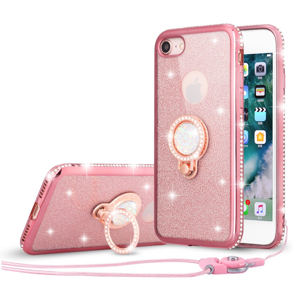 LLZ.COQUE Cassa Del Diamante per Il Iphone 11 Pro Xs Max X Xr 8 7 Più 6 6s 5 5s SE Strass Cinghia Bumper Anello Cavalletto Copertura Capa: For iPhone Xs