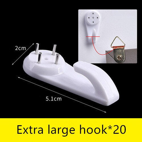 20pcs Multi Function White Plastic Invisible Wall Mount Photo Picture Frame Clock Mirror Nail Hook Hanger Seamless Nail: Extra large 20