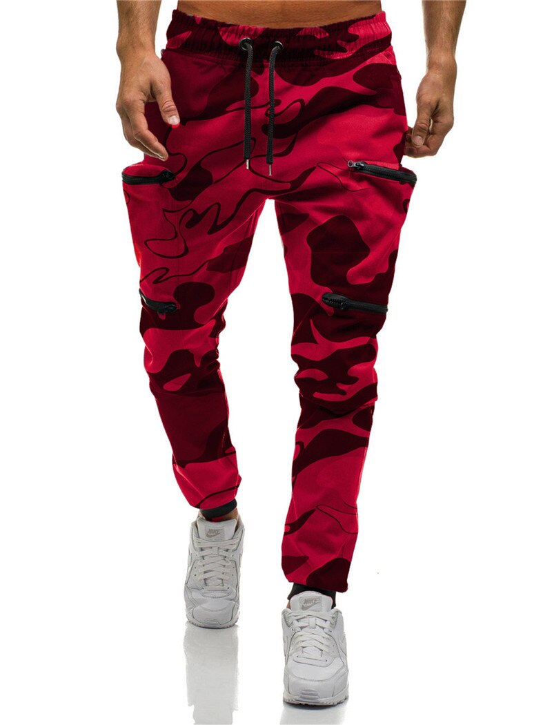 rouge Camouflage multi-poches Cargo pantalon hommes Joggers coton Harem pantalon Hip Hop pantalon Streetwear XXL: red / S