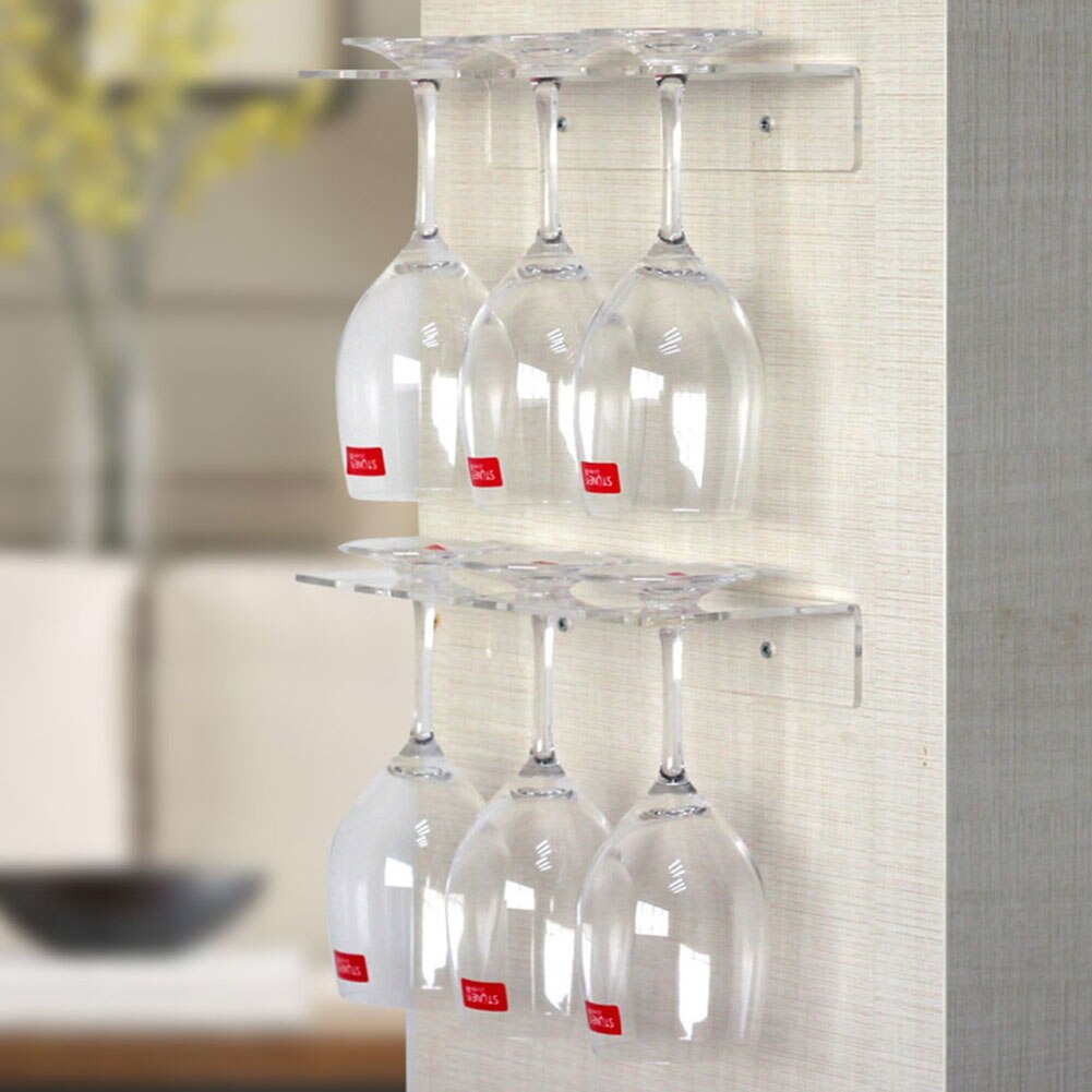 Wall Mount 3 Slot Acrylic Wine Glass Rack Upside Down Wine Rack Goblet Rack Hanging Wine Hanging Cup Holder