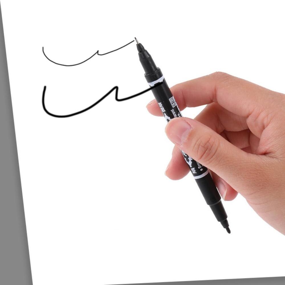 Black Ultra-fine Double-end Marker Pen Small-end Pen Water-based For Hook Line Pen Practical Stationery