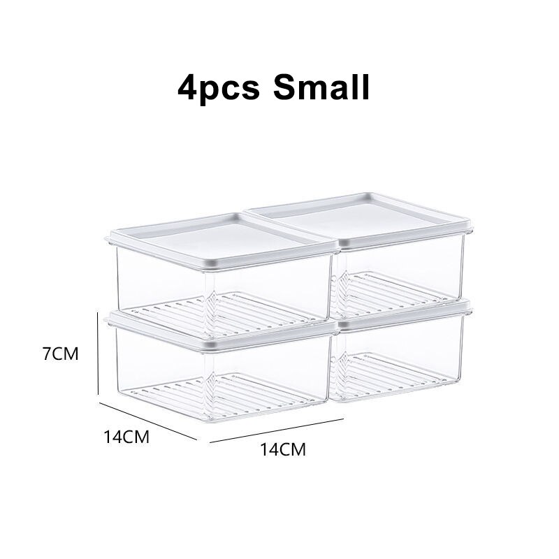 Stackable Plastic Storage Box with Lid and Handle Transparent Pantry Food Container Kitchen Refrigerator Fruit Organizer Bin: 4pcs small