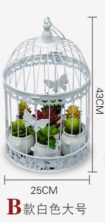 Artículos de decoración de jaula decorativa de hierro forjado, jaula de pájaros blanca para boda, decoración de jaula floral carnosa para ventana: Big white 1pcs