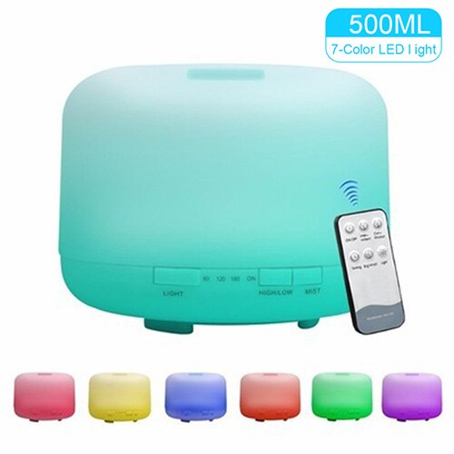 1000Ml Aroma Diffuser Ultrasone Luchtbevochtiger Aromatherapie Essentiële Olie Mist Maker Met Afstandsbediening Nachtlampje Voor Thuis: 500ML White / ons