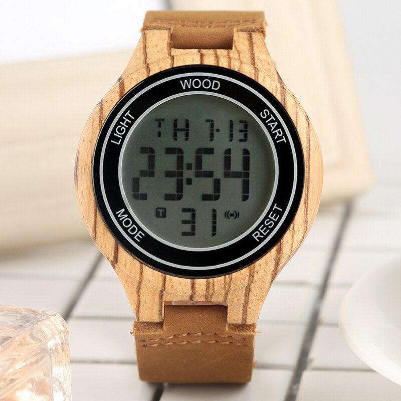LED Display Watch Men's Luxury Brand Wood Watch Night Vision Digital Watches Men Handmade Wooden Men Clocks reloj hombre