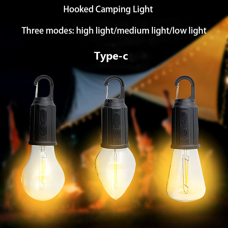 Tragbare hängende Vintage Vintage Laterne im Freien warmes Zelt Licht LED Laterne Glühbirne mit Haken LED Zelt Licht Typ-C USB wiederauf ladbare Lampe