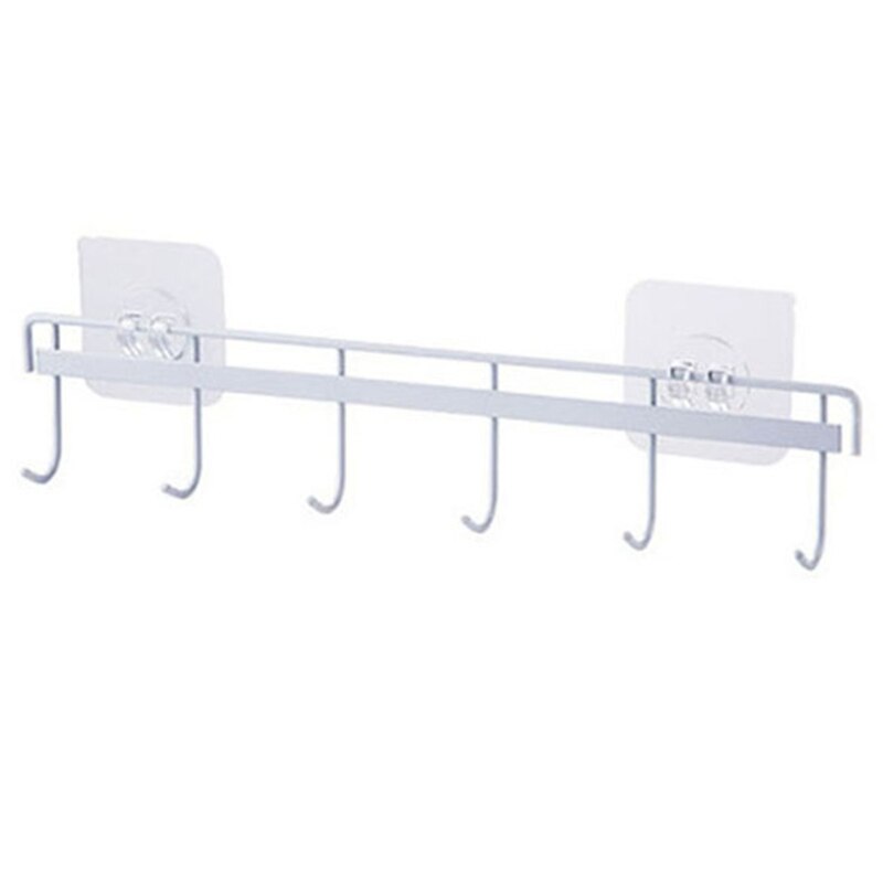 6 Haken Muur Opknoping Haak Rek Keuken Keukengerei Handdoek Haak Hanger Voor Muur Deur Terug Keuken Badkamer Organizer Zelfklevende: WHITE