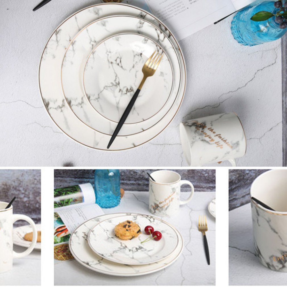 plate European Style Marble Pattern Ceramic Tableware Plate dinner plates Kitchen Dinnerware Dinner Plate