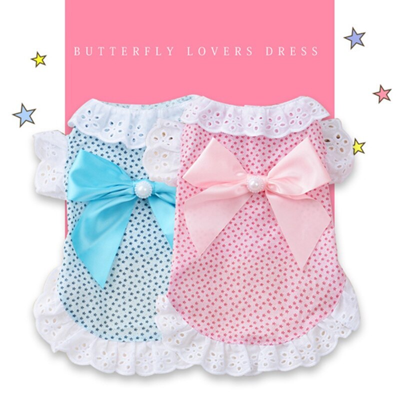 Cotton Lace Floral Bow Pet Dog Dress For Small Dogs Summer Chihuahua Pug Yorkie Clothing Puppy Cat Clothes Dog Wedding Dresses