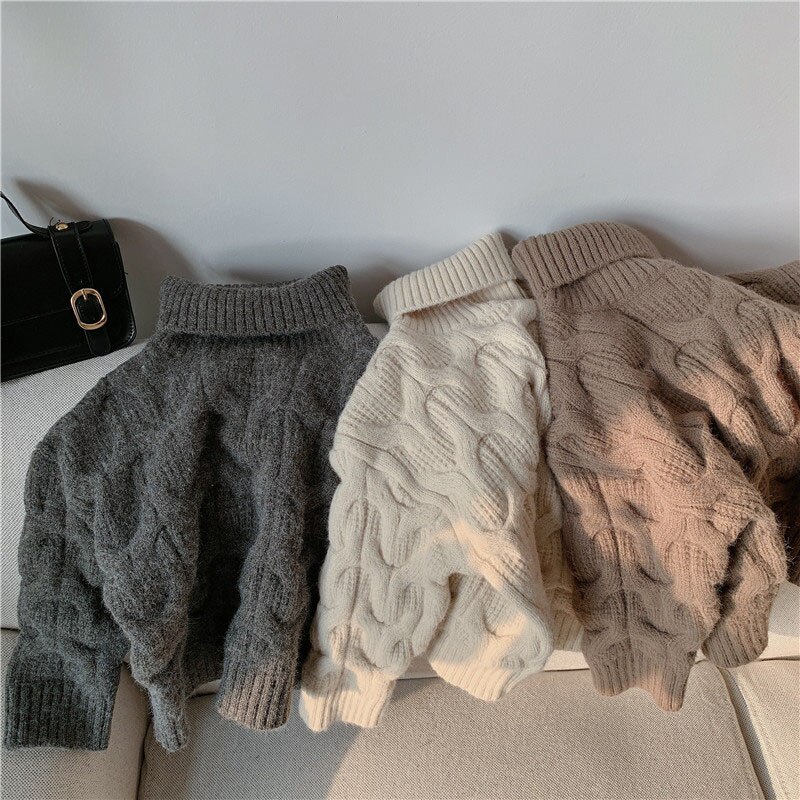 Menoea Winter Sweaters for Kids Boy Korean Style Clothes for Toddler Girl Turtleneck Solid Thick Warm Knitted Pullover