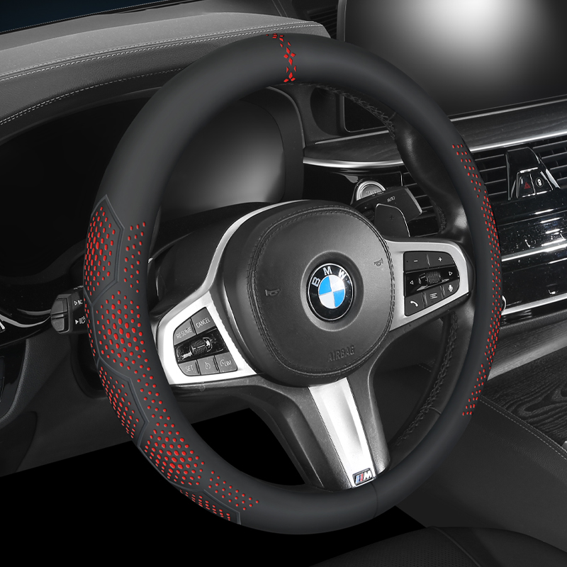 Universal Car Steering Wheel Cover 14.5-15 Inch, 3D Textured Non-Slip with Breathable Napa Leather