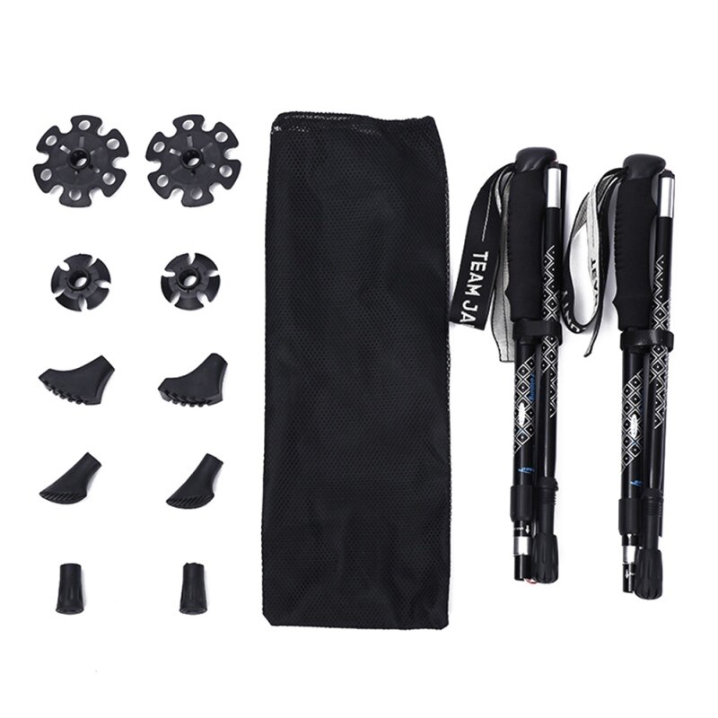 2pcs Hiking Walking Sticks Aluminum Trekking Pole Ultralight Camping Hiking Foldable Walking Pole Telescopic Crutches Hiking