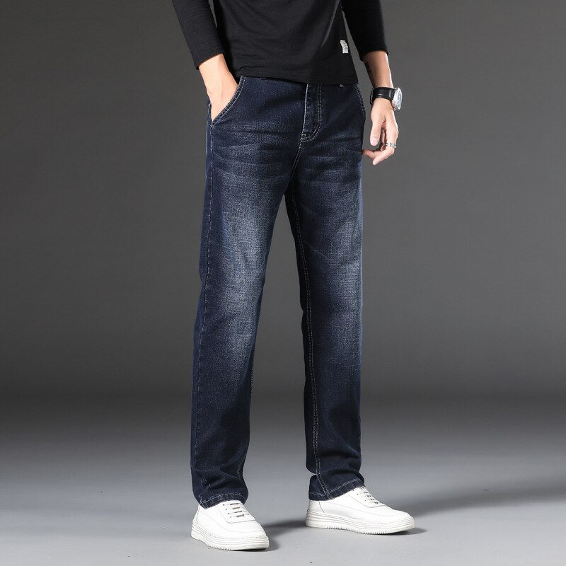 Plus size 28-46 mænd business jeans klassiske mænd stretch jeans baggy straight mænd denim bukser bomuld blå arbejds jeans mænd ,933lz