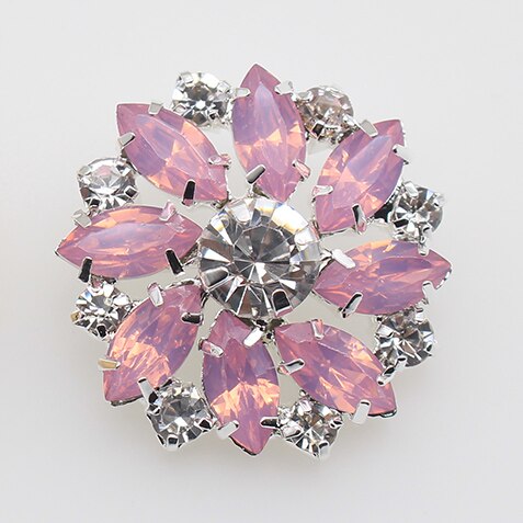 Boutons en résine de protéine cristal strass 28mm, 5 pièces, bouton à tige de fleur bricolage métal couture accessoires décoratifs pour vêtements: Sliver-Pink