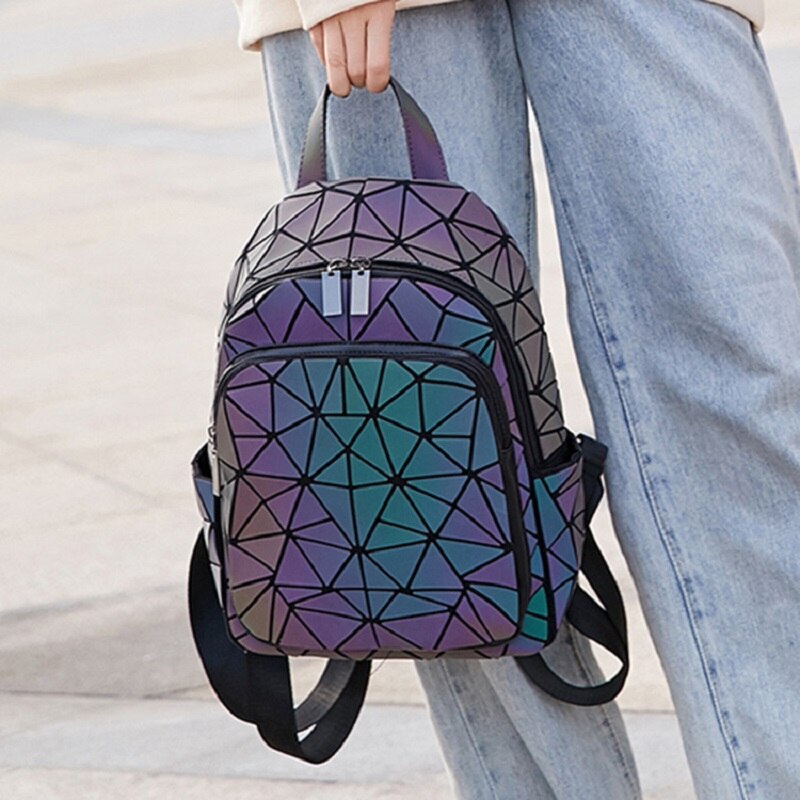 Holographic Luminous Rhombus Geometric Bag Cool Colorful Portable Diagonal Backpack